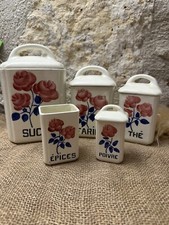 Série De 5 Pots À Épices HBCM Anciens En Faïence décor Floral