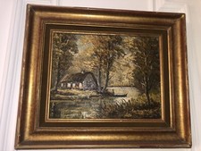 Tableau Signé Robert Mogisse Huile Sur Toile Ancien 1933 Paysage Etang Bois Rare