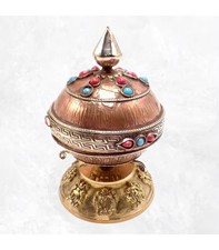 Moulin à prières tibétain sphérique détail socle