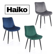 Velours Tapissé Dîner Chaise Rembourré Noir Pieds Cuisine Bleu Gris Vert