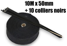 10M Bande Ruban Isolant Thermique Collecteur Echappement NOIR Larg 5 Cm Colliers