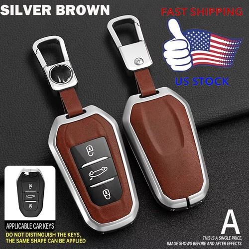 Silver brown leather key - silver-brown, fob