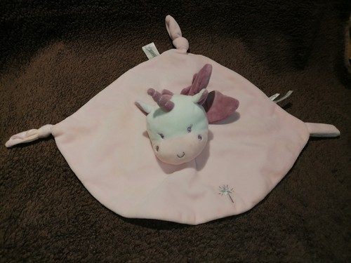 Doudou plat licorne - rose, blanc