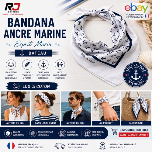 Bandana foulard ancre marine - foulard,