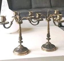 Paire Grands Chandeliers Antique 3 bras de lumière Style Rocaille/Baroque Bronze