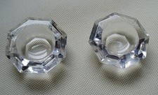 2 Anciens salerons cristal épais à facettes taille diamant forme octogonale