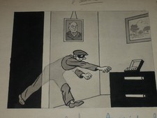 [DESSIN PRESSE BD] MARCEL THIERRY ORIGINAL Aquar. Encre Le Passe-muraille Voleur