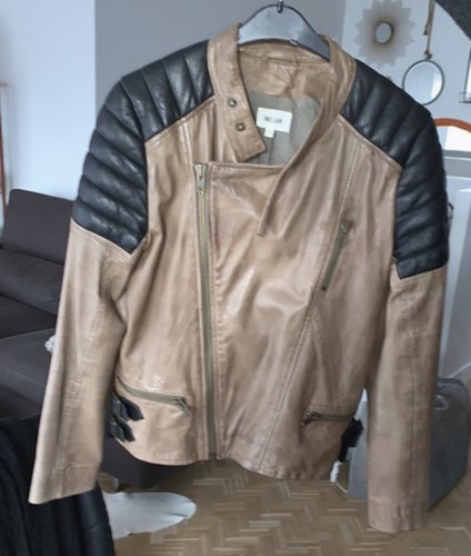 Blouson motard cuir - kaki, et