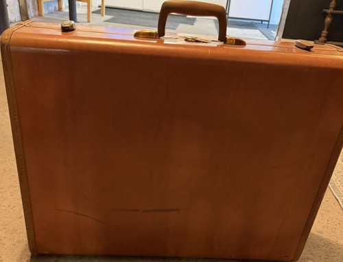 Brown leather hard suitcase - brown,