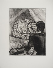 Paul JOUVE : Soldat apercevant la panthère, Gravure originale