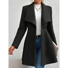 Manteau Femme Élégant Long en Laine Synthétique - Col Large et Boutons Décoratif