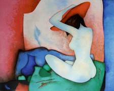 CLAUDE GAVEAU FEMME AU COUSSIN VERT 1990 lithographie signée