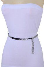 Ceinture Femme Noire Argent Métallique Chaîne Maillons Fine Taille Hanche XS S M