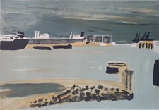 Lithographie orig Pierre Celice Sign/n° vue de Port Maritime Cargo Marine