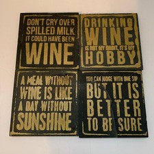 New Coasters Natural Slate Set/4 Fun Wine Sayings Bar Man Cave Gift Gold Print