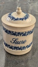 POT A EPICE "SUCRE" SAINT-UZE TERRE D'ACIER HT 15 DIAM 10 CM DECOR FLEURS BLEUES