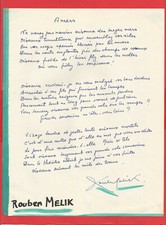 BF22-POEME AUTOGRAPHE SIGNE-ROUBEN MELIK-[AMERS]-ARMENIE