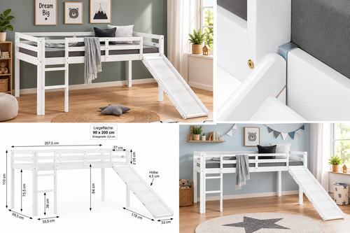 Lit mezzanine enfant 90x200cm - lit,