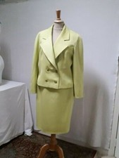 ENSEMBLE TAILLEUR Billevesée vert tilleul laine veste + jupe T40 VINTAGE 90