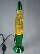 Ancienne Lampe Lave Verte à Paillettes Dorées des Années 70