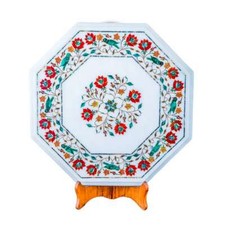 18 " Marbre Coin Table Top Handmade Incrustation Demi-Précieuses Pierres Travail