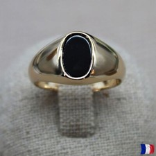 Chevalière Plaqué Or 750 3 microns Onyx Ovale, Bague Femme / Homme, taille 52/64