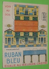 CHROMO 1910-1930 MARGARINE RUBAN BLEU DECOUPAGE CARTONNAGE GARE A MONTER