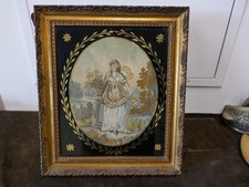 tapisserie de deuil anglaise brodée soie,H24x19cm,circa 1800