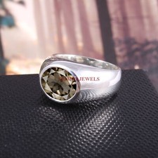 Naturel Fumé Quartz Pierre Précieuse Avec 14K or Blanc Plaqué Argent Homme Ring