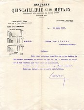 1917 ANNUAIRE DE LA QUINCAILLERIE ET DES METAUX A PARIS - M. GLADEL A CLERMON