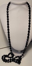 BIJOU ANCIENSAUTOIR COLLIER JAIS NOIR À FACETTES 126 CM NOUÉ ENTRE PIERRE # K30
