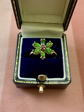 PERIDOT RUBIS OR  , ARGENT, ANCIENNE BAGUE EN ARGENT MASSIF, ART DECO