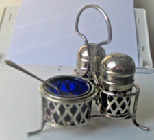 Ancien serviteur en métal argenté sel poivre moutarde cuillère poinçons anglais