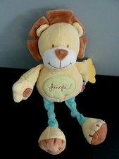 *. DOUDOU PELUCHE TEX LION JUNGLE JAUNE VERT BLEU MARRON PLAQUE 31cm  NEUF*