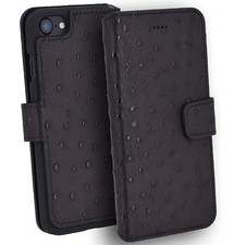 IPHONE 7 8 Étui Livre Cuir Sac Portefeuille Coque D'Autruche Look en Anthracite