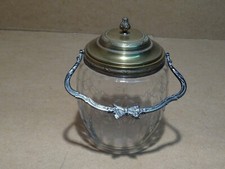 Seau à Biscuit verre blanc travaillé / Métal argenté J.Brille