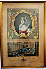 Ancienne gravure réhaussé à la gouache, couronnement Impératrice, 1er empire.