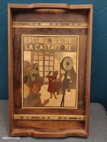 Plateau marqueterie tintin - marqueterie,