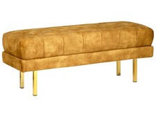 Banc en Velours Banquette de Lit Rembourré Glam Pouf Pieds en Métal Doré Jaune R