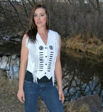 Femmes Blanc Suède Cuir Gilet