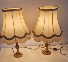 💡 Paire de lampes à poser vintage – Pieds en bronze doré – Abat-jour à franges