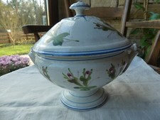 Arts de la table Soupière avec couvercle à décor floral filets bleus LUNEVILLE