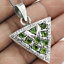 Rond Péridot Pierre 925 Argent Femme Handmade Art Déco Noël Cadeau Pendentif