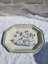 Ancien grand plat faïence blanche et bleu sud France XVIIIe XIXe décor oiseaux