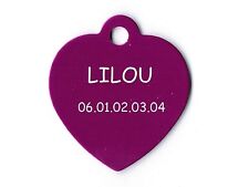 medaille gravee chien ou chat - modele petit coeur - violette