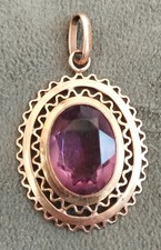 Pendentif pierre violette améthyste monture plaquée or ancien