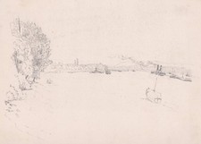 Karl Ludwig Nagel Paysage Fluvial Bateaux Dessin 1920