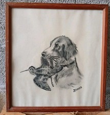 Tableau Dessin original Crayon fusain Epagneul Bécasse bécassine Par B Lacoste