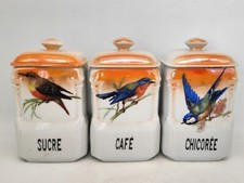 3 anciens pots à épices porcelaine Victoria China Tchécoslovaquie décor oiseau