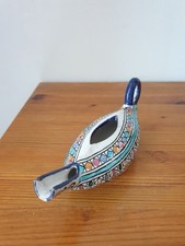 Lampe à huile Marocaine en terre cuite peint main FES L.A 8x8x21 cm